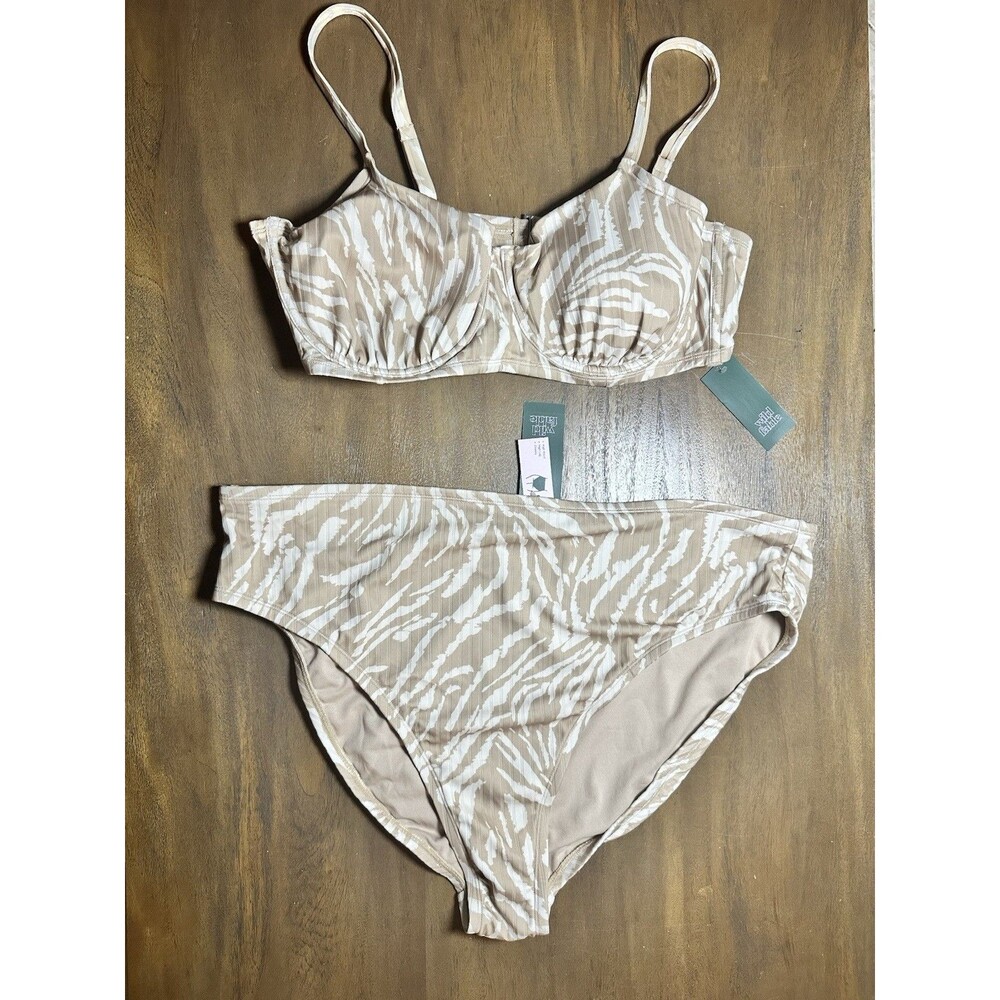 Wild Fable Bikini Set Plus 22/2X Beige White Zebra Print High Waist Underwire - Picture 1 of 10